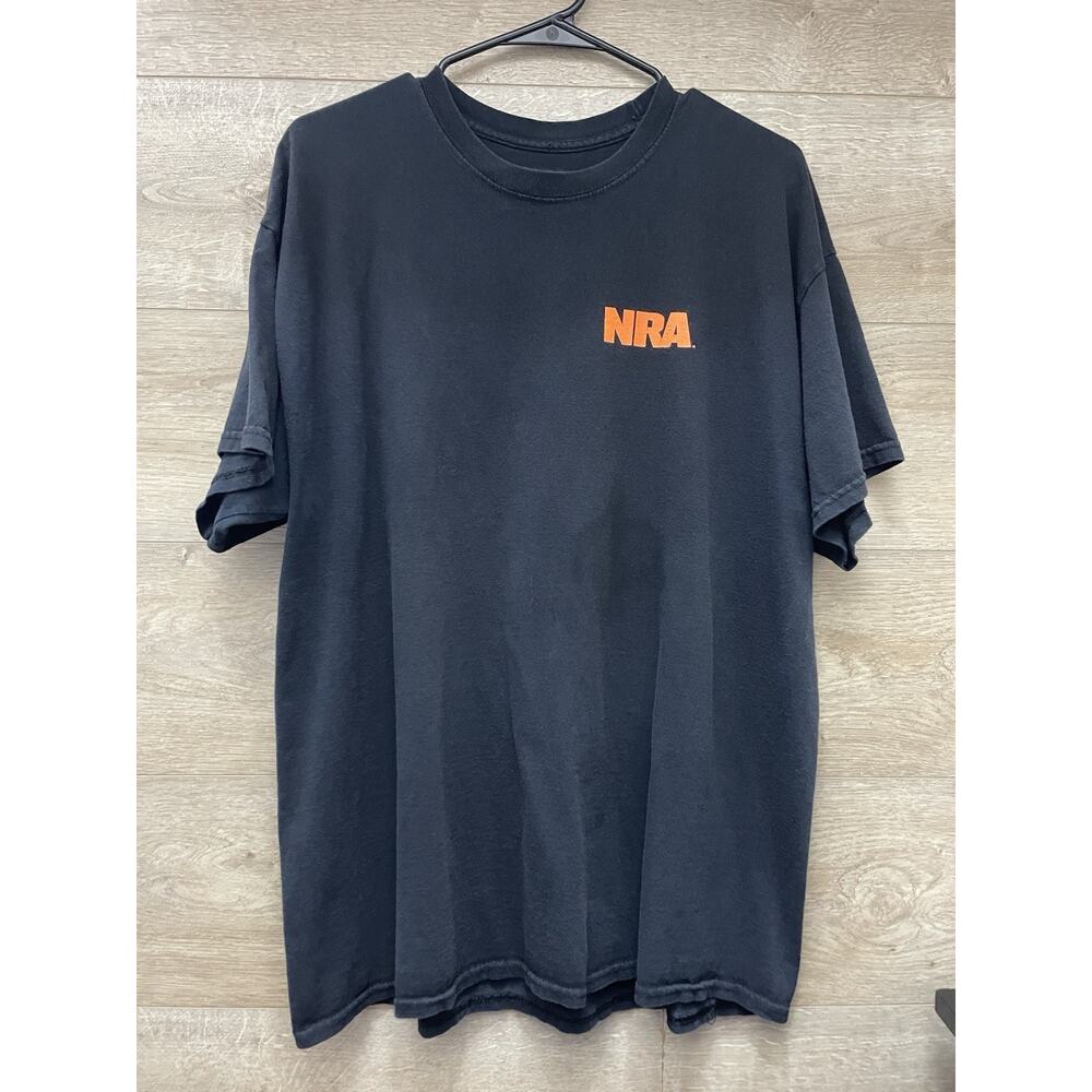 NRA Mens XL Licensed Black Short Sleeve Shirt Orange Camo